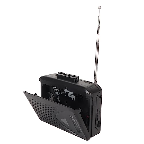 Tragbarer Kassettenspieler mit Integrierten Lautsprechern, 3,5-mm-Buchse, FM/AM-Radio, Stromversorgung über USB, Kassettenspieler, für den Heim- und Außenbereich (Black) von Plyisty