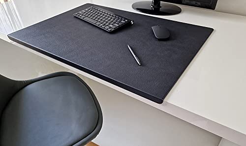 PM Gewinkelte Schreibtischunterlage mit Kantenschutz Just Leder in 3 Grössen und in 7 Farben (Schwarz Naht Grau, 70cm x 48cm) von Pm PROFI-MATS