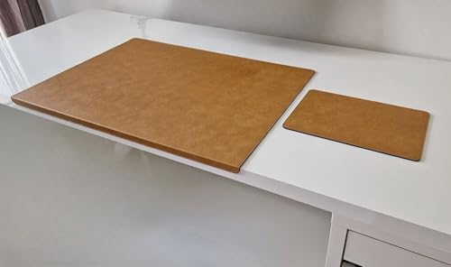 PM Gewinkelte Schreibtischunterlage mit Kantenschutz Just Leder inkl Mauspad in 3 Grössen und in 7 Farben (Beige, 70cm x 48cm) von Pm PROFI-MATS