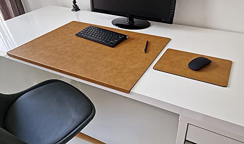 PM Gewinkelte Schreibtischunterlage mit Kantenschutz Just Leder inkl Mauspad in 3 Grössen und in 7 Farben (Beige, 90cm x 48cm) von Pm PROFI-MATS