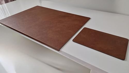 PM Gewinkelte Schreibtischunterlage mit Kantenschutz Just Leder inkl Mauspad in 3 Grössen und in 7 Farben (Braun, 90cm x 48cm) von Pm PROFI-MATS