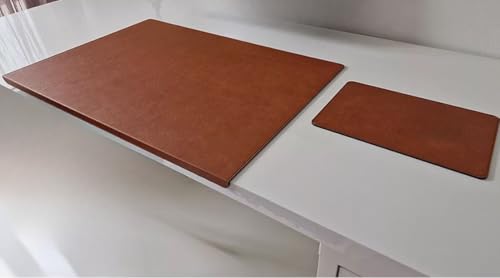 PM Gewinkelte Schreibtischunterlage mit Kantenschutz Just Leder inkl Mauspad in 3 Grössen und in 7 Farben (Cognac Braun, 70cm x 48cm) von Pm PROFI-MATS