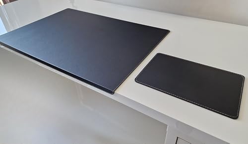PM Schreibtischunterlage mit Kantenschutz und Mauspad Sanftlux Leder in 12 Farben 3 Gr. (Schwarz Naht Grau, 70cm x 48cm) von Pm PROFI-MATS