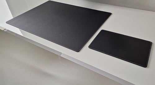 PM Schreibtischunterlage mit Mauspad Sanftlux Leder in 12 Farben 3 Gr. (Schwarz Naht Grau, 90cm x 50cm) von Pm PROFI-MATS