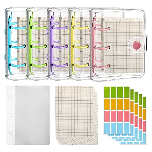 Pmkvgdy 5Er-Pack Transparente Mini-OrdnerhüLlen mit 3 Ringen mit Ordner-Innenpapieren, Aufbewahrungstaschen, Etiketten, Aufklebern, Ordnertaschen von Pmkvgdy