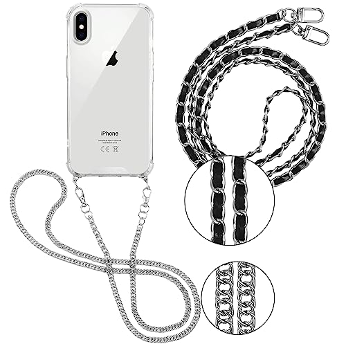 Pnakqil 2 Stück Handykette Kompatibel mit Apple iPhone XS Max 6,5" Hülle mit Band, Handy Kette Kordel zum Umhängen Necklace Harte Handyhülle, Trasparente TPU Bumper Stoßfest Smartphone Case, Lanyard 5 von Pnakqil