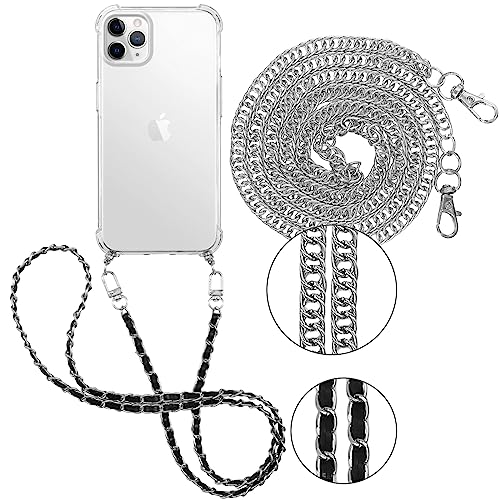 Pnakqil 2 Stück Handykette für Apple iPhone 11 Pro MAX 6,5" Hülle mit Band, Handyhülle Necklace Handy Kette Kordel zum Umhängen Schutzhülle, Trasparente TPU Bumper Stoßfest Smartphone Case, Lanyard 5 von Pnakqil