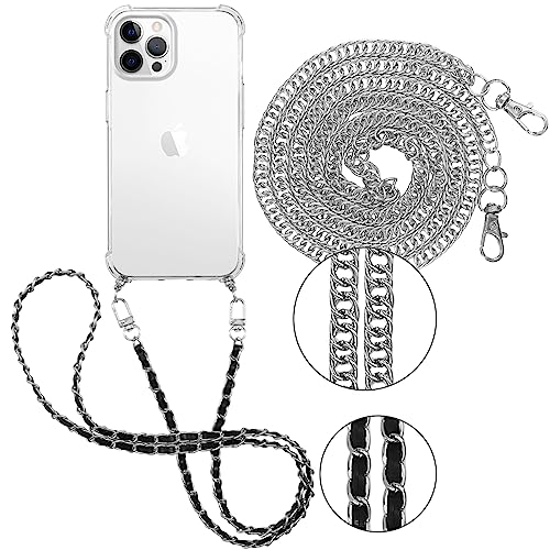 Pnakqil 2 Stück Handykette für Apple iPhone 12 Pro MAX 6,7" Hülle mit Band, Handyhülle Necklace Handy Kette Kordel zum Umhängen Schutzhülle, Trasparente TPU Bumper Stoßfest Smartphone Case, Lanyard 5 von Pnakqil