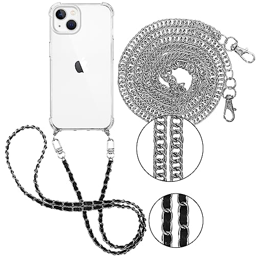 Pnakqil 2 Stück Handykette für Apple iPhone 13 Mini 5,4" Hülle mit Band, Handyhülle Necklace Handy Kette Kordel zum Umhängen Schutzhülle, Trasparente TPU Bumper Stoßfest Smartphone Case, Lanyard 5 von Pnakqil