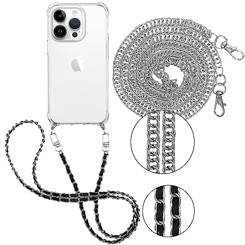 Pnakqil 2 Stück Handykette für Apple iPhone 14 Pro 6,1" Hülle mit Band, Handyhülle Necklace Handy Kette Kordel zum Umhängen Schutzhülle, Trasparente TPU Bumper Stoßfest Smartphone Case, Lanyard 5 von Pnakqil