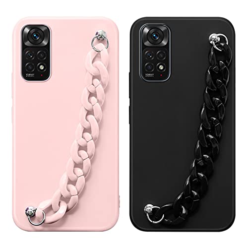 Pnakqil [2 Stück Handykette für Xiaomi Redmi Note 11S Hülle/Note 11 4G Hülle 6,43", Case mit Band Stoßfest mit Kette Bunt Armbändern Tragbar Weich Silikon Handyhülle für Redmi Note 11, Rosa von Pnakqil