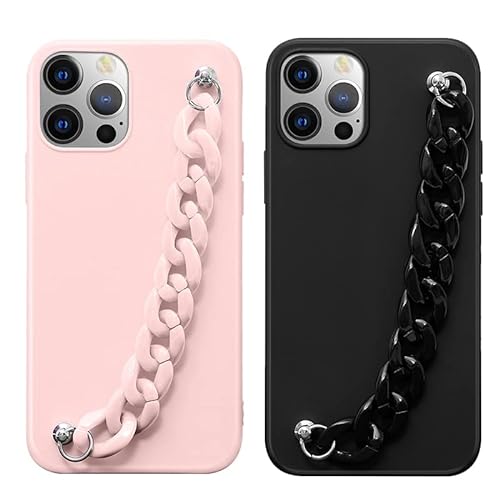 Pnakqil [2 Stück Handykette für iPhone 7 Plus/8 Plus Hülle 5,5", Case mit Band Weich Silikon mit Kordel Kette Bunt zum Umhängen Stoßfest Kratzfeste Handyhülle für iPhone 8 Plus, Schwarz Rosa von Pnakqil