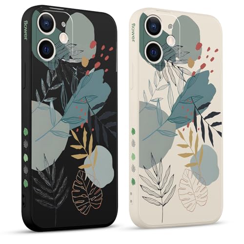 Pnakqil 2 stück Handyhülle für Apple iPhone 12 6.1",Hülle süßer Blätter Blume Muster Aesthetic Frauen Design süß Ästhetik Schön Mädchen Kameraschutz Stoßfeste Case Silikon Schutzhülle Tasche von Pnakqil