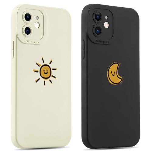 Pnakqil 2 stück Handyhülle für iPhone 12 6.1", Süßes Bemaltes Muster Aesthetic Design Mädchen Case, Weich TPU Ultra Dünnes Soft Slim Silikon Stoßfest Hülle Con Motiv, Sterne Mond von Pnakqil