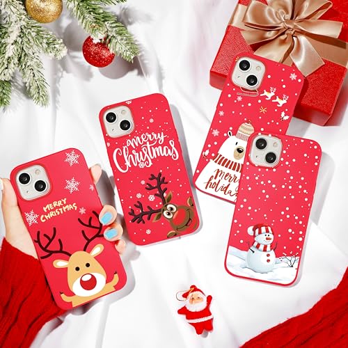 Pnakqil 4 Stück Weihnachten Hülle für iPhone 14/13 6.1", Silikon Ultra Dünn Weich TPU Stoßfest Handyhülle, Christmas Weiche Rot Case mit Cute Elch Muster Design,Christmas2 von Pnakqil