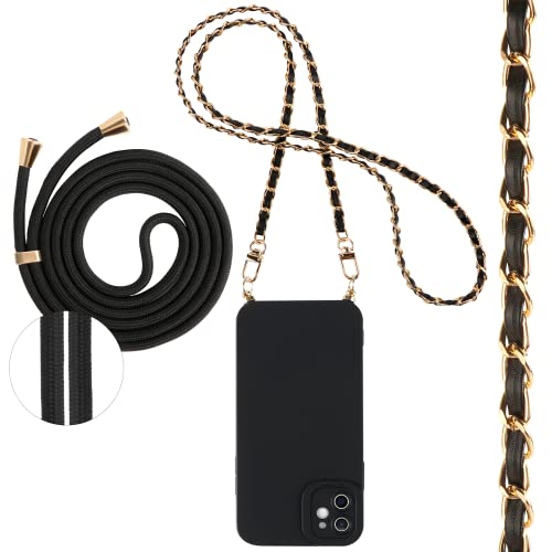 Pnakqil Handyhülle Kompatibel mit iPhone 15 Plus 6,1" Hülle mit Band, 2 Stück Handy Kette Metall zum Umhängen Kordel Abnehmbar Schutzhülle, Schwarz Silikon TPU Bumper Stoßfest Phone Case, Crossbody 2 von Pnakqil