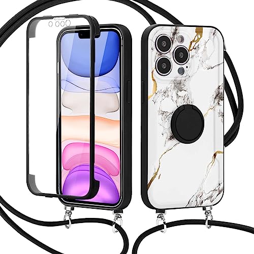 Pnakqil Handyhülle mit Band für Samsung Galaxy A71 4G 6.7",Handykette Hülle Crossbody Schutzhülle Kette Ring Case 360 Grad Ganzkörper Schutzhülle mit Eingebautem Displayschutz,Schwarzer Marmor von Pnakqil