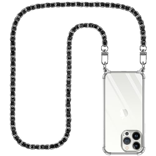 Pnakqil Handykette Hülle Kompatibel mit Samsung Galaxy S22 Ultra 5G 6.8",Handyhülle mit Band, Cover Handy Kette Necklace Kordel zum Umhängen, Trasparente Bumper Stoßfest Full TPU Case,Silber Schwarz. von Pnakqil