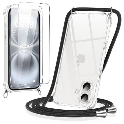Pnakqil Handykette Hülle für iPhone 16 Plus Hülle mit Band + 2 Stück Glas Schutzfolie Transparent Silikon Handyhülle mit Kette Schutzhülle für iPhone 16 Plus Schwarz Pnakqil Handykette Hülle für iPhone 16 Plus Hülle mit Band + 2 Stück Glas Schutzfolie Transparent Silikon Handyhülle mit Kette Schutzhülle für iPhone 16 Plus Schwarz von Pnakqil