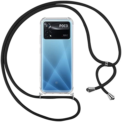 Pnakqil Handykette Hülle für Xiaomi Poco X4 Pro 5G 6.67", Handyhülle mit Band Kordel Necklace Schnur Airbag Anti-Fall für Poco X4 Pro 5G Weich Silikon Cover mit Kette zum umhängen, Schwarz von Pnakqil