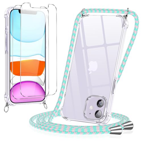 Pnakqil Handykette Hülle für iPhone 11 Hülle mit Band + 2 Stück Glas Schutzfolie Transparent Silikon Handyhülle mit Kette Schutzhülle für iPhone 11 Grün Rosa Pnakqil Handykette Hülle für iPhone 11 Hülle mit Band + 2 Stück Glas Schutzfolie Transparent Silikon Handyhülle mit Kette Schutzhülle für iPhone 11 Grün Rosa von Pnakqil