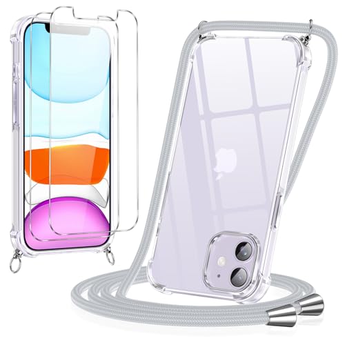 Pnakqil Handykette Hülle für iPhone 11 Hülle mit Band + 2 Stück Glas Schutzfolie Transparent Silikon Handyhülle mit Kette Schutzhülle für iPhone 11 Hellgrau Pnakqil Handykette Hülle für iPhone 11 Hülle mit Band + 2 Stück Glas Schutzfolie Transparent Silikon Handyhülle mit Kette Schutzhülle für iPhone 11 Hellgrau von Pnakqil