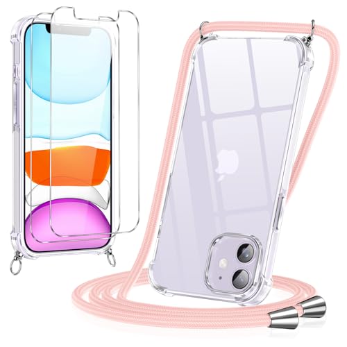 Pnakqil Handykette Hülle für iPhone 11 Hülle mit Band + 2 Stück Glas Schutzfolie Transparent Silikon Handyhülle mit Kette Schutzhülle für iPhone 11 Roségold Pnakqil Handykette Hülle für iPhone 11 Hülle mit Band + 2 Stück Glas Schutzfolie Transparent Silikon Handyhülle mit Kette Schutzhülle für iPhone 11 Roségold von Pnakqil