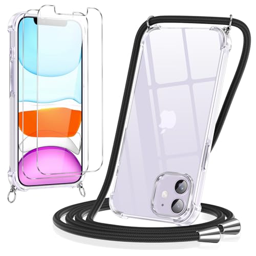 Pnakqil Handykette Hülle für iPhone 11 Hülle mit Band + 2 Stück Glas Schutzfolie Transparent Silikon Handyhülle mit Kette Schutzhülle für iPhone 11 Schwarz Pnakqil Handykette Hülle für iPhone 11 Hülle mit Band + 2 Stück Glas Schutzfolie Transparent Silikon Handyhülle mit Kette Schutzhülle für iPhone 11 Schwarz von Pnakqil