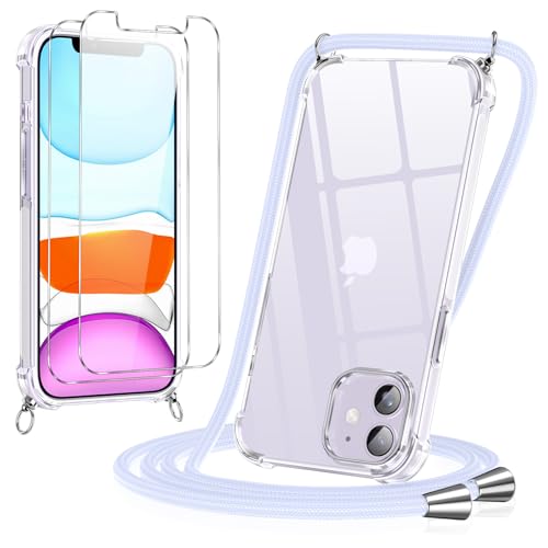 Pnakqil Handykette Hülle für iPhone 11 Hülle mit Band + 2 Stück Glas Schutzfolie Transparent Silikon Handyhülle mit Kette Schutzhülle für iPhone 11 Violett Pnakqil Handykette Hülle für iPhone 11 Hülle mit Band + 2 Stück Glas Schutzfolie Transparent Silikon Handyhülle mit Kette Schutzhülle für iPhone 11 Violett von Pnakqil