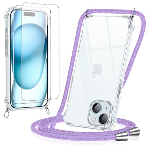 Pnakqil Handykette Hülle für iPhone 15 Hülle mit Band + 2 Stück Glas Schutzfolie Transparent Silikon Handyhülle mit Kette Schutzhülle für iPhone 15 Regenbogen Pnakqil Handykette Hülle für iPhone 15 Hülle mit Band + 2 Stück Glas Schutzfolie Transparent Silikon Handyhülle mit Kette Schutzhülle für iPhone 15 Regenbogen von Pnakqil
