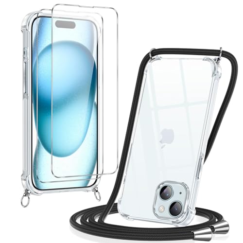 Pnakqil Handykette Hülle für iPhone 15 Hülle mit Band + 2 Stück Glas Schutzfolie Transparent Silikon Handyhülle mit Kette Schutzhülle für iPhone 15 Schwarz Pnakqil Handykette Hülle für iPhone 15 Hülle mit Band + 2 Stück Glas Schutzfolie Transparent Silikon Handyhülle mit Kette Schutzhülle für iPhone 15 Schwarz von Pnakqil