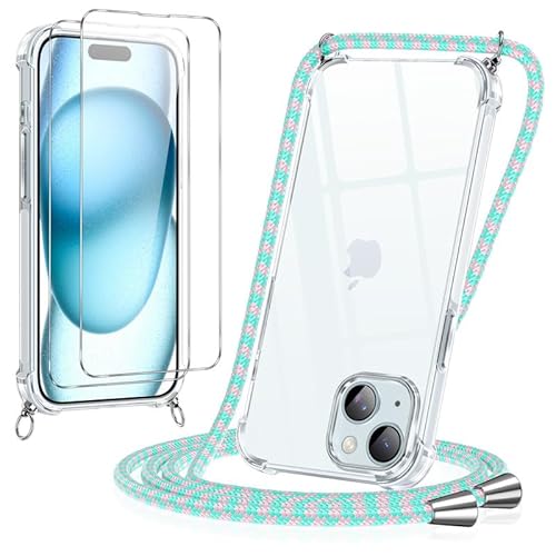 Pnakqil Handykette Hülle für iPhone 15 Pro Max Hülle mit Band + 2 Stück Glas Schutzfolie Transparent Silikon Handyhülle mit Kette Schutzhülle für iPhone 15 Pro Max Grün Rosa Pnakqil Handykette Hülle für iPhone 15 Pro Max Hülle mit Band + 2 Stück Glas Schutzfolie Transparent Silikon Handyhülle mit Kette Schutzhülle für iPhone 15 Pro Max Grün Rosa von Pnakqil