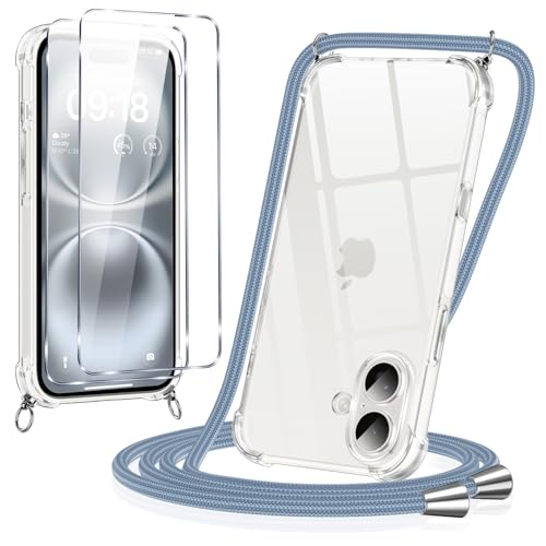 Pnakqil Handykette Hülle für iPhone 16 Plus Hülle mit Band + 2 Stück Glas Schutzfolie Transparent Silikon Handyhülle mit Kette Schutzhülle für iPhone 16 Plus Milchgrau Pnakqil Handykette Hülle für iPhone 16 Plus Hülle mit Band + 2 Stück Glas Schutzfolie Transparent Silikon Handyhülle mit Kette Schutzhülle für iPhone 16 Plus Milchgrau von Pnakqil