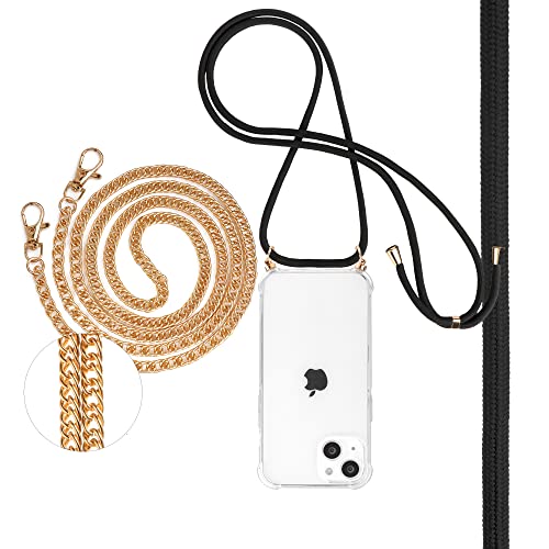 Pnakqil Handykette Kompatibel mit Apple iPhone 13 / iPhone 14 6,1" Hülle mit Band, 2 Stück Necklace Handy Kette Kordel zum Umhängen Schutzhülle, Trasparente TPU Bumper Stoßfest Weich Case, Lanyard 2 von Pnakqil