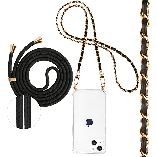 Pnakqil Handykette Kompatibel mit Apple iPhone 13 Mini 5,4" Hülle mit Band, 2 Stück Necklace Handy Kette Kordel zum Umhängen Schutzhülle, Trasparente TPU Bumper Stoßfest Smartphone Case, Lanyard 1 von Pnakqil