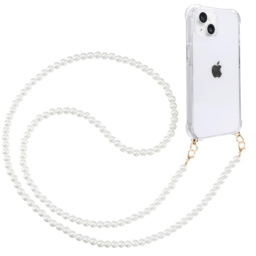 Pnakqil Handykette Perlen für Apple iPhone 13 Pro Max 6.7" Handyhülle mit Band, Halsketten HülleTransparent Silikon TPU Weich Stoßfest Kordel Umhängeband Turmkette Halskette Chain Handy von Pnakqil