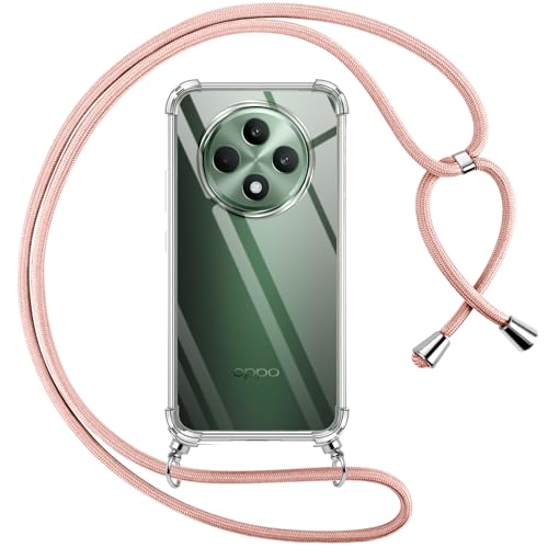 Pnakqil Handykette für Oppo Reno 12 FS(5G/4G)/Oppo Reno 12F(5G/4G) 6.67" Hülle mit Band, Transparent Weich Silikon mit Kordel Necklace Schnur Anti-Fall Bumper Schutzhülle Case, Rosa von Pnakqil