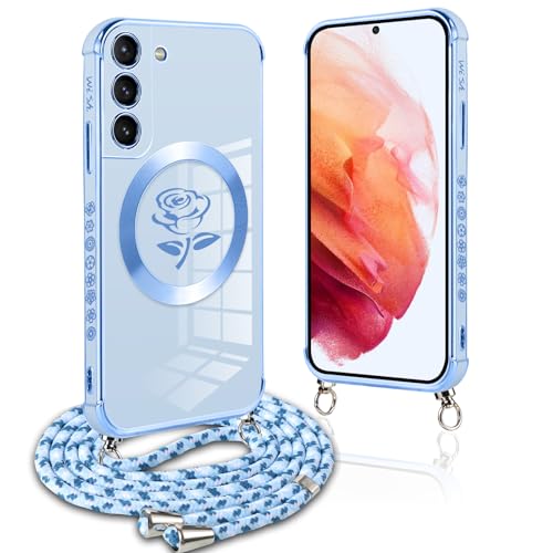 Pnakqil Handykette für Samsung Galaxy S21 5G Hülle mit Band, Kompatibel mit MagSafe, Handyhülle Ultra Dünn Silikon Magnetisch mit Blume Muster Schutzhülle mit um Umhängen Kordel für Samsung S21, Blau Pnakqil Handykette für Samsung Galaxy S21 5G Hülle mit Band, Kompatibel mit MagSafe, Handyhülle Ultra Dünn Silikon Magnetisch mit Blume Muster Schutzhülle mit um Umhängen Kordel für Samsung S21, Blau von Pnakqil