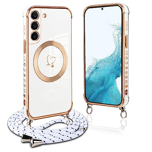 Pnakqil Handykette für Samsung Galaxy S22 Plus 5G Hülle mit Band, Kompatibel mit MagSafe, Handyhülle Ultra Dünn Silikon Magnetisch mit Herz Love Muster Schutzhülle mit um Umhängen Kordel, Weiß Pnakqil Handykette für Samsung Galaxy S22 Plus 5G Hülle mit Band, Kompatibel mit MagSafe, Handyhülle Ultra Dünn Silikon Magnetisch mit Herz Love Muster Schutzhülle mit um Umhängen Kordel, Weiß von Pnakqil