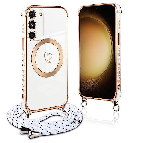 Pnakqil Handykette für Samsung Galaxy S23 Plus 5G Hülle mit Band, Kompatibel mit MagSafe, Handyhülle Ultra Dünn Silikon Magnetisch mit Herz Love Muster Schutzhülle mit um Umhängen Kordel, Weiß Pnakqil Handykette für Samsung Galaxy S23 Plus 5G Hülle mit Band, Kompatibel mit MagSafe, Handyhülle Ultra Dünn Silikon Magnetisch mit Herz Love Muster Schutzhülle mit um Umhängen Kordel, Weiß von Pnakqil