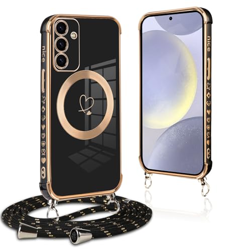 Pnakqil Handykette für Samsung Galaxy S24 Hülle mit Band, Kompatibel mit MagSafe, Handyhülle Ultra Dünn Silikon Magnetisch mit Herz Love Muster Schutzhülle mit um Umhängen Kordel, Stoßfest, Schwarz Pnakqil Handykette für Samsung Galaxy S24 Hülle mit Band, Kompatibel mit MagSafe, Handyhülle Ultra Dünn Silikon Magnetisch mit Herz Love Muster Schutzhülle mit um Umhängen Kordel, Stoßfest, Schwarz von Pnakqil
