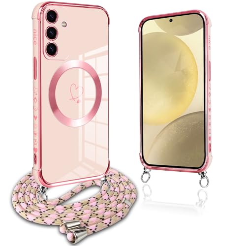 Pnakqil Handykette für Samsung Galaxy S24 Plus Hülle mit Band, Kompatibel mit MagSafe, Handyhülle Ultra Dünn Silikon Magnetisch mit Herz Love Muster Schutzhülle mit um Umhängen Kordel, Stoßfest, Rosa Pnakqil Handykette für Samsung Galaxy S24 Plus Hülle mit Band, Kompatibel mit MagSafe, Handyhülle Ultra Dünn Silikon Magnetisch mit Herz Love Muster Schutzhülle mit um Umhängen Kordel, Stoßfest, Rosa von Pnakqil