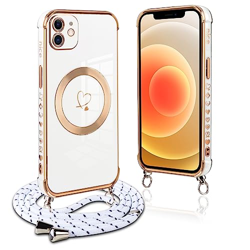 Pnakqil Handykette für iPhone 12 Hülle mit Band, Kompatibel mit MagSafe, Handyhülle Ultra Dünn Silikon Magnetisch mit Herz Love Muster Schutzhülle mit Kordel für iPhone 12 6.1 Zoll, Weiß Pnakqil Handykette für iPhone 12 Hülle mit Band, Kompatibel mit MagSafe, Handyhülle Ultra Dünn Silikon Magnetisch mit Herz Love Muster Schutzhülle mit Kordel für iPhone 12 6.1 Zoll, Weiß von Pnakqil