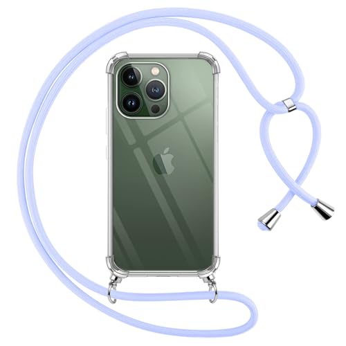 Pnakqil Handykette für iPhone 13 Pro Hülle mit Band, Transparent Weich Silikon mit Kordel Necklace Schnur Anti-Fall Bumper Schutzhülle Case Kompatibel mit iPhone 13Pro 6.1", Violett von Pnakqil