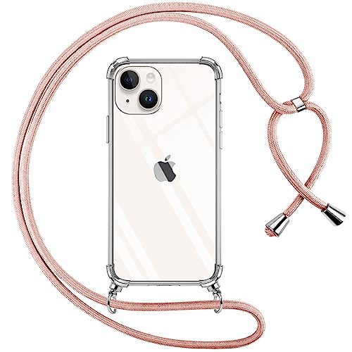 Pnakqil Handykette für iPhone 14 Plus Hülle mit Band, Transparent Weich Silikon mit Kordel Necklace Schnur Anti-Fall Bumper Schutzhülle Case Kompatibel mit iPhone 14Plus 6.7", Rosa von Pnakqil