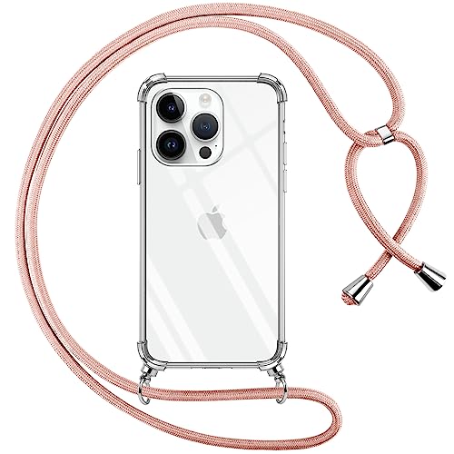 Pnakqil Handykette für iPhone 14 Pro Hülle mit Band, Transparent Weich Silikon mit Kordel Necklace Schnur Anti-Fall Bumper Schutzhülle Case Kompatibel mit iPhone 14Pro 6.1", Rosa von Pnakqil