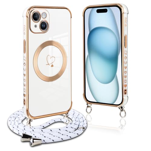 Pnakqil Handykette für iPhone 15 Plus Hülle mit Band, Kompatibel mit MagSafe, Handyhülle Ultra Dünn Silikon Magnetisch mit Herz Love Muster Schutzhülle mit um Umhängen Kordel für iPhone 15Plus, Weiß Pnakqil Handykette für iPhone 15 Plus Hülle mit Band, Kompatibel mit MagSafe, Handyhülle Ultra Dünn Silikon Magnetisch mit Herz Love Muster Schutzhülle mit um Umhängen Kordel für iPhone 15Plus, Weiß von Pnakqil