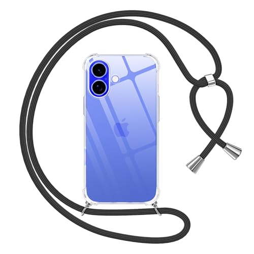 Pnakqil Handykette für iPhone 16 Hülle mit Band, Transparent Weich Silikon mit Kordel Necklace Schnur Anti-Fall Bumper Schutzhülle Case Kompatibel mit iPhone 16 6.1", Schwarz Pnakqil Handykette für iPhone 16 Hülle mit Band, Transparent Weich Silikon mit Kordel Necklace Schnur Anti-Fall Bumper Schutzhülle Case Kompatibel mit iPhone 16 6.1", Schwarz von Pnakqil