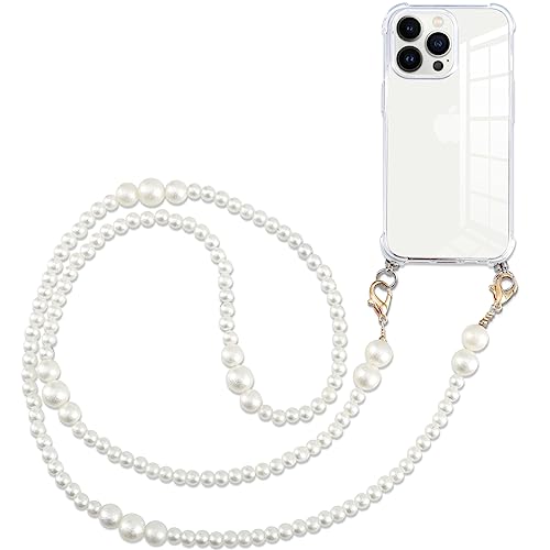 Pnakqil Handykette mit Perlenkette für Samsung Galaxy A34 5G 6.5" Hülle Schultergurt mit Band zum Umhängen Schnur Handyhülle Kette Handy Umhängeband Transparent TPU Herz Silikon Case,Beige von Pnakqil