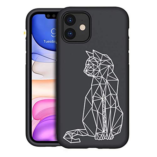 Pnakqil Hülle Kompatibel mit iPhone 12/12 Pro 6,1 Zoll, Matt Schwarz Weiche Silikon TPU Ultradünne Case mit Muster Motiv Handyhülle Stoßfest Schutzhülle Cover für Apple iPhone 12/12 Pro, Katze von Pnakqil